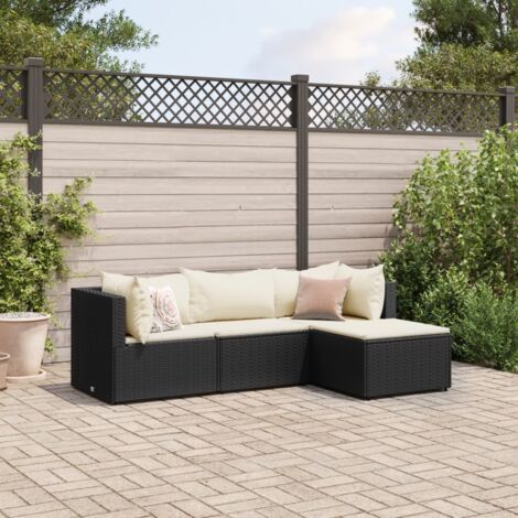 vidaXL Salon de jardin 4 pcs avec coussins Noir Résine tressée (1/5)