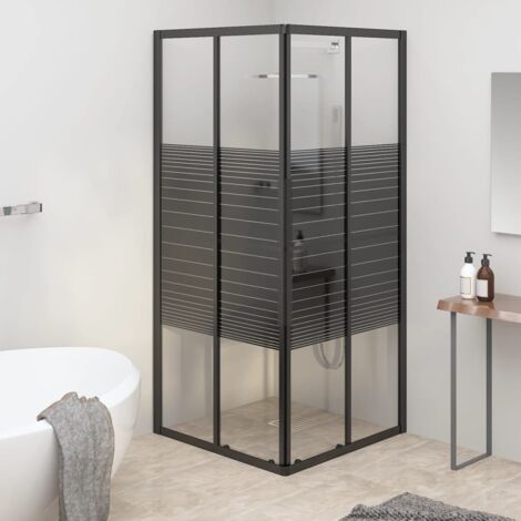 vidaXL Cabine de douche à rayures ESG 80x80x180 cm Noir (1/5)