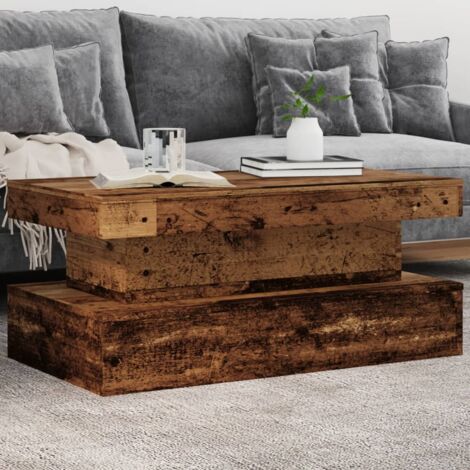 Vidaxl – Table basse fixe en vieux bois avec lumières LED – Dimensions 90x50x40 cm – Design moderne pour salon contemporain