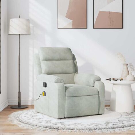 Vidaxl – Fauteuil relax inclinable gris clair en velours – Massage par vibrations 6 points – Inclinaison 135° – Dimensions 75x92,5x100 cm