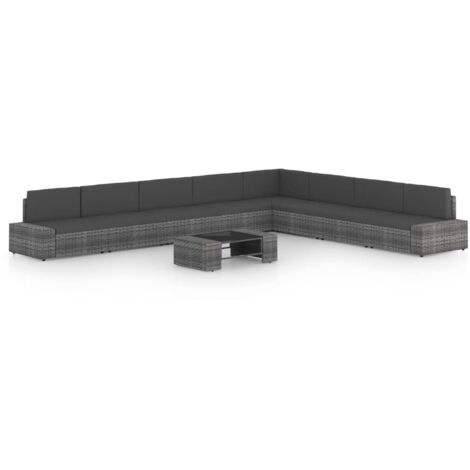 Salon de jardin 9 pcs avec coussins Gris Résine tressée vidaXL (1/5)