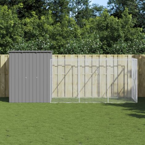 Vidaxl – Niche pour chien avec cour gris clair 165x455x181 cm – Acier galvanisé – Conception en maille pour ventilation – Toit résistant aux intempéries