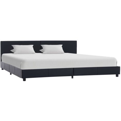 Vidaxl – Cadre de lit boxspring noir similicuir 180x200 cm – Structure en MDF avec tête de lit confortable – Pieds en acier enduit de poudre