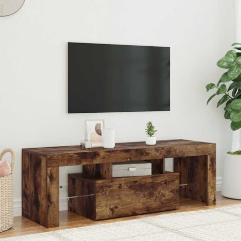 Vidaxl – Meuble TV chêne fumé 120x35x40 cm – Bois d'ingénierie – Éclairage LED RVB – Design moderne pour intérieur élégant