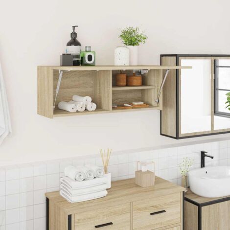 Vidaxl – Armoire murale de salle de bain chêne sonoma 80x25x30 cm – Bois d'ingénierie résistant à l'humidité – Vérin à gaz pour ouverture douce