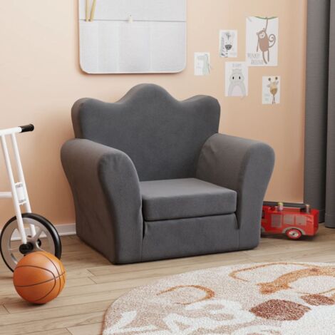 Vidaxl – Canapé-lit convertible pour enfants – Peluche douce anthracite – Dimensions 54x34-90x45 cm – Housse amovible – Sécurisé et léger