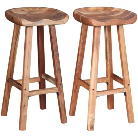 Vidaxl – Tabourets de bar en bois d'acacia massif – Lot de 2 – Hauteur d'assise 75 cm – Fait main – Résistant aux intempéries (1/5)
