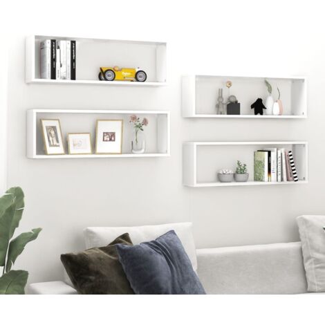 Étagères cube murales 4pcs Blanc 80x15x26,5cm bois d'ingénierie vidaXL