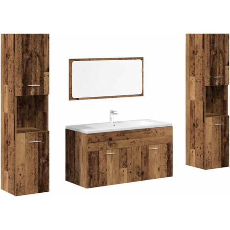 Vidaxl – Ensemble de meubles de salle de bain 4 pcs – Bois d'ingénierie – Meuble lavabo 90x38,5x46 cm – Miroir 90x37 cm – Rangement fermé