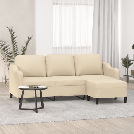 vidaXL Canapé à 3 places avec repose-pieds Crème 180 cm Tissu (1/5)