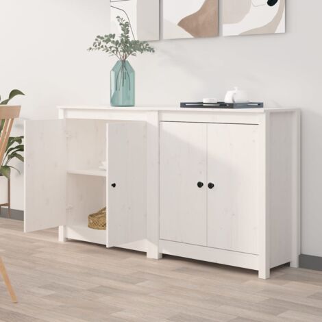 Vidaxl – Buffet 2 pcs blanc 70x35x80 cm en bois massif de pin – Grand espace de rangement – Dessus robuste pour objets décoratifs (1/5)