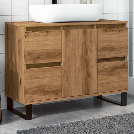 Vidaxl – Meuble sous vasque simple 80x33x60 cm – Bois d'ingénierie – Grand espace de rangement – Pieds en fer pour style industriel
