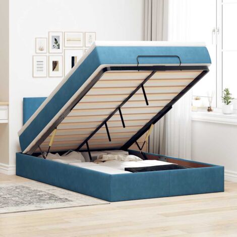 vidaXL Cadre de lit ottoman avec matelas bleu foncé 120x200 cm velours (1/5)