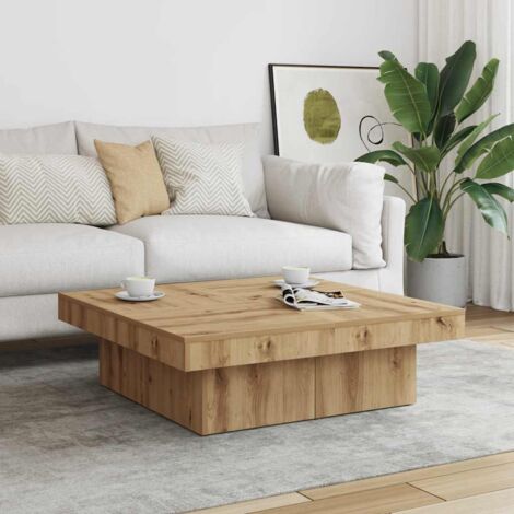 Vidaxl – Table basse fixe en bois d'ingénierie chêne artisanal 90x90x28 cm – Résistante à l'humidité – Grand espace de rangement – Charge max 60 kg