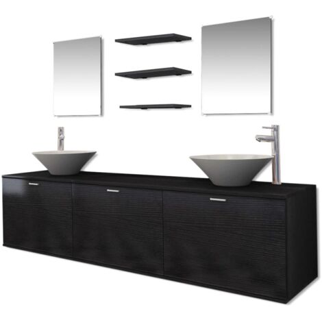 Vidaxl – Ensemble de meubles de salle de bain 10 pièces – Armoire murale 180x45x45cm – 2 lavabos céramique 420x140mm – 2 robinets mitigeurs noir