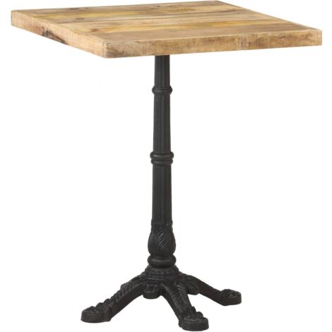 Vidaxl – Table de bistro 60x60x77 cm – Bois de manguier brut – Finition naturelle – Base en fonte pour stabilité – Unique et durable