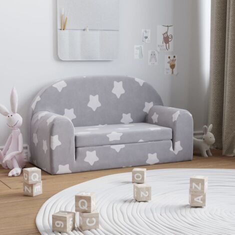 Vidaxl – Canapé-lit enfant 2 places gris clair – Design 2 en 1 – Housse amovible – Peluche douce et confortable – Accoudoirs larges