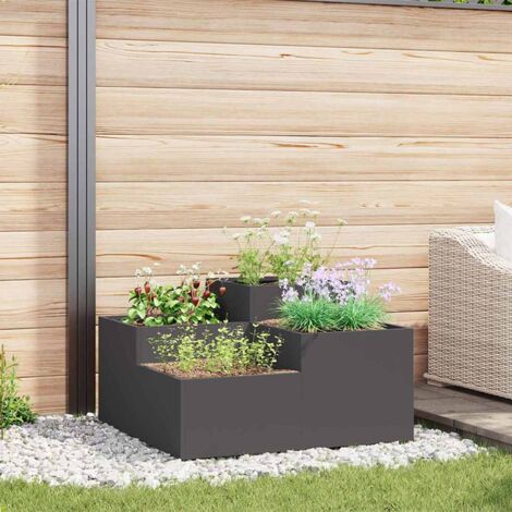 Vidaxl – Cache-pot de jardin noir 80 x 80 x 48 cm – Acier résistant aux intempéries – Fond ouvert pour drainage optimal – Design moderne pour terrasses