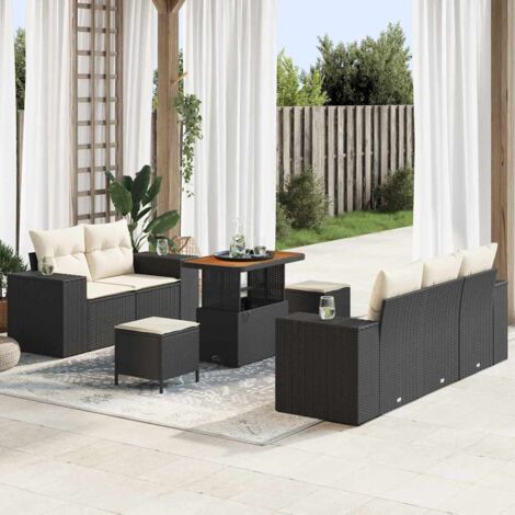 vidaXL Ensemble de canapé de jardin 8 pcs Noir et Crème Poly Rattan (1/5)