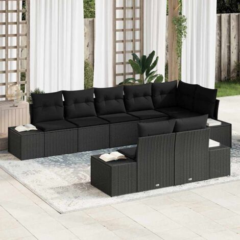 vidaXL Ensemble de canapé de jardin avec coussin 8 pcs Noir Poly rotin
