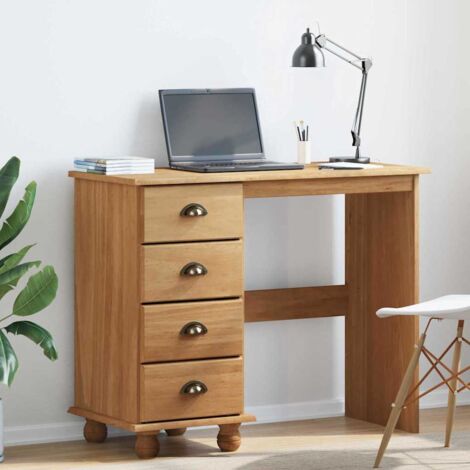 Vidaxl – Bureau droit en pin massif 95 x 40 x 75 cm – Tiroir pratique – Cadre métal pour stabilité – Design moderne pour bureau contemporain