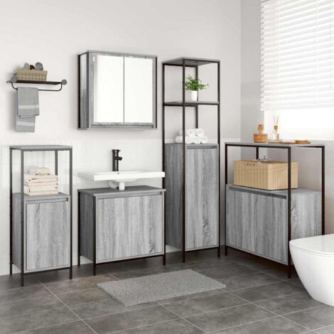 vidaXL Ensemble de mobilier de salle de bain 5 pcs Gris Sonoma et noir (1/5)