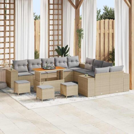 vidaXL Ensemble de canapé de jardin 14 pcs Beige et Gris clair (1/5)
