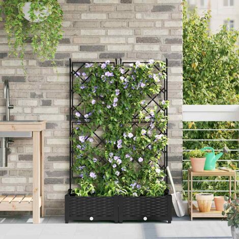 Bac à fleurs avec Treillis 2 pcs Noir 80 x 40 x 125.5 cm PP vidaXL