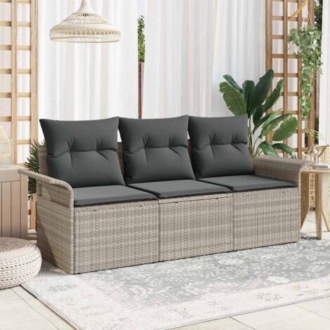 vidaXL Ensemble de canapé de jardin 3 pcs Gris clair Poly rotin (1/5)