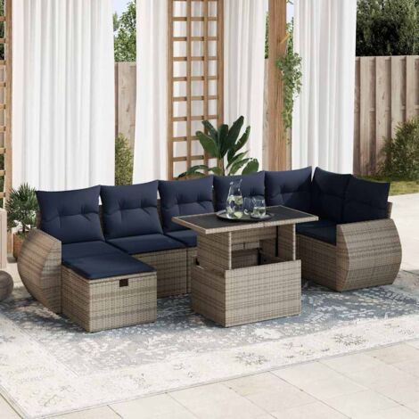 vidaXL Salon de jardin 8pcs avec coussins gris résine tressée acacia (1/5)