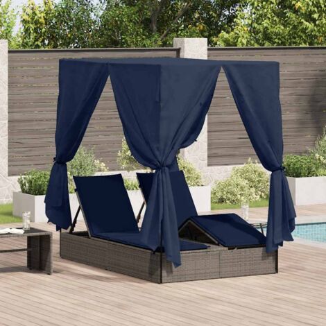 vidaXL Transat double avec toit Gris 205 x 129 x 200 cm Rattan PE