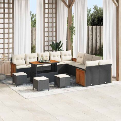 vidaXL Ensemble de canapé de jardin 14 pcs Noir et Crème (1/5)