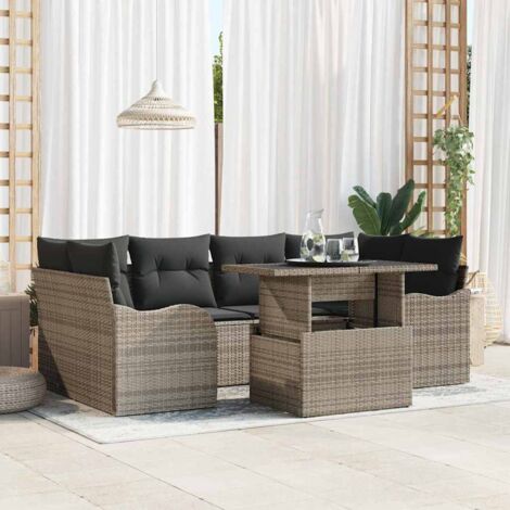 vidaXL Ensemble de canapé de jardin avec coussin 7 pcs Gris Poly rotin (1/5)