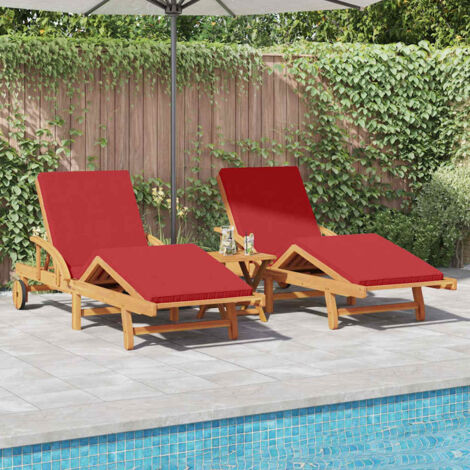 vidaXL Transat 2 pcs Rouge 200 x 67 x 84cm Bois d'acacia massif