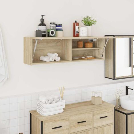 Vidaxl – Armoire murale de salle de bain chêne sonoma 100x25x30cm – Bois d'ingénierie – Installation avec vérin à gaz – Capacité 60 kg