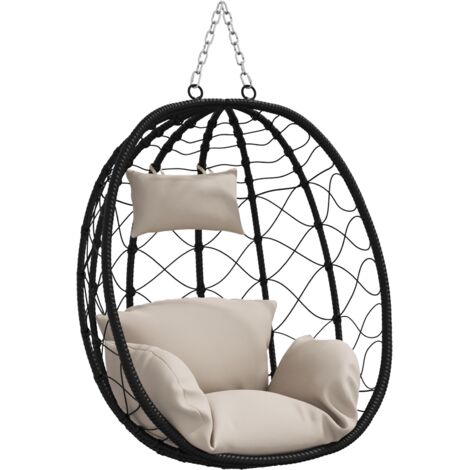 Vidaxl – Chaise suspendue taupe 91,5 x 54,5 x 107 cm – Polyrotin résistant aux intempéries – Conception ergonomique avec coussin moelleux – Pliable pour rangement facile