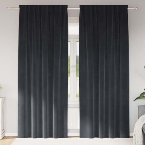 vidaXL Rideaux occultants 2 pcs Gris foncé 140 x 225 cm Velours (1/5)