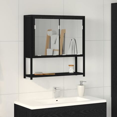 Vidaxl – Armoire murale de salle de bain avec miroir – Chêne noir – 60 x 16 x 60 cm – 2 portes en verre – Installation murale sécurisée