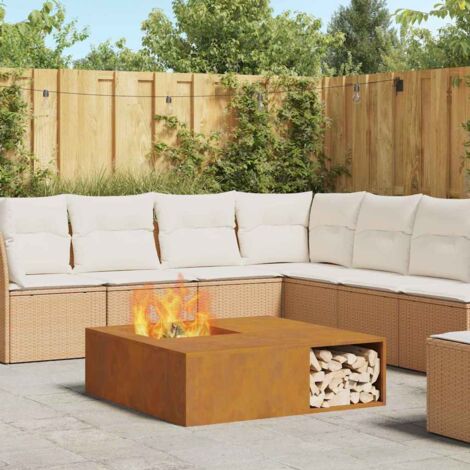 Vidaxl – Brasero carré 100 x 100 x 30 cm en acier résistant aux intempéries – Grande chambre de combustion pour bûches – Look moderne et épuré