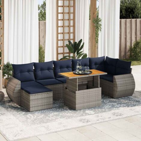 vidaXL Salon de jardin 8 pcs avec coussins gris résine tressée (1/5)