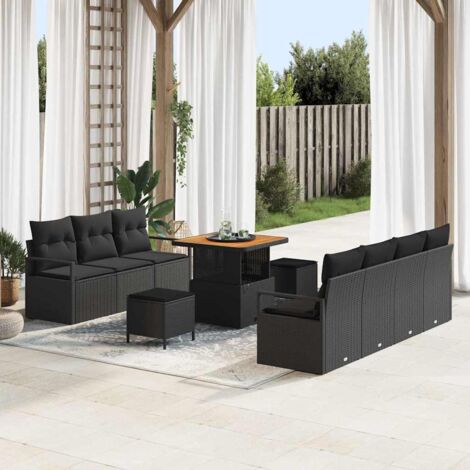 vidaXL Ensemble de canapé de jardin avec coussin 10 pcs Noir (1/5)