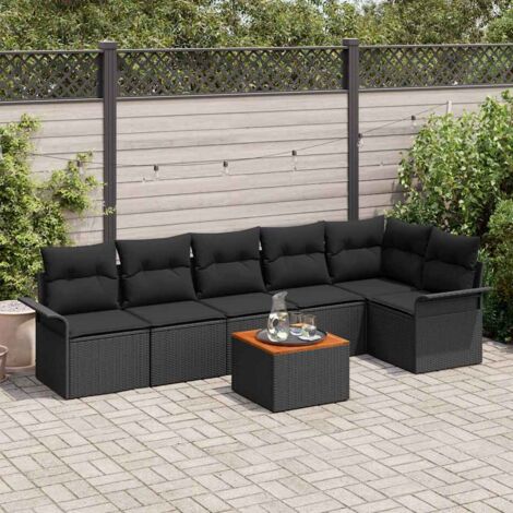 vidaXL Ensemble de canapé de jardin avec coussin 7 pcs Noir polyrotin (1/5)