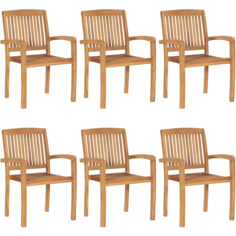Vidaxl – Chaises de jardin empilables 6 pcs en bois de teck – Résistantes aux intempéries – Dimensions 60x57,5x90 cm – Charge maximale 110 kg