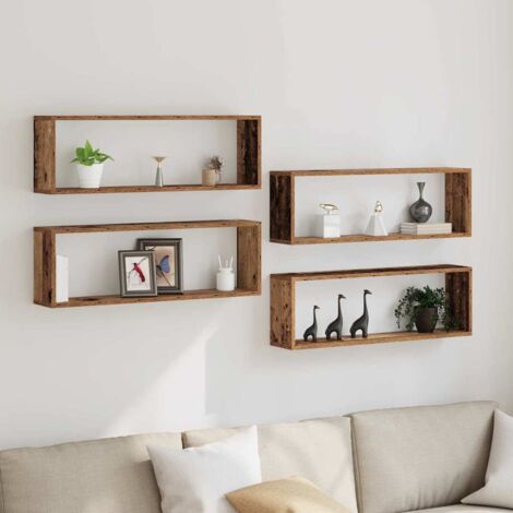 Étagère murale avec étagère 4 pcs Bois ancien 80x15x26 cm vidaXL