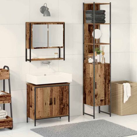 vidaXL Ensemble de mobilier de salle de bain avec étagère 3 pcs Marron (1/5)