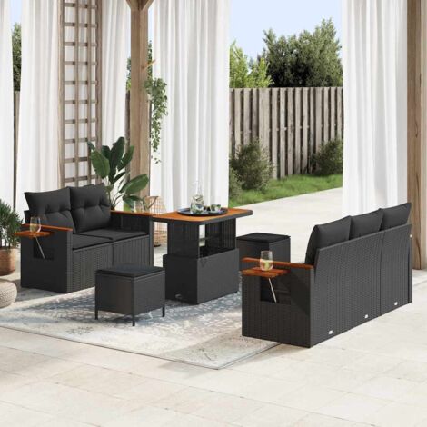 vidaXL Ensemble de canapé de jardin avec coussin 10 pcs Noir polyrotin (1/5)