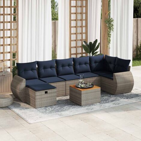 vidaXL Salon de jardin 8 pcs avec coussins gris résine tressée (1/5)