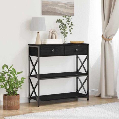 Vidaxl – Table console avec tiroir en chêne noir 75 x 28 x 75 cm – Finition rustique – Rangement malin pour salon ou chambre (1/5)