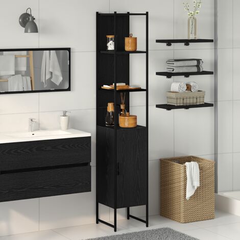Vidaxl – Armoire murale de salle de bain en bois d'ingénierie – Chêne noir – Dimensions 33 x 33 x 185,5 cm – 1 porte à charnières – 5 étagères - NOIR 33 X
