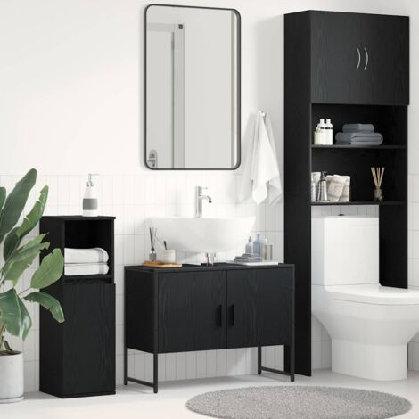 Vidaxl – Meuble sous vasque simple chêne noir 80 x 30 x 60 cm – Design mural pour gain de place – Bois d'ingénierie et acier durable